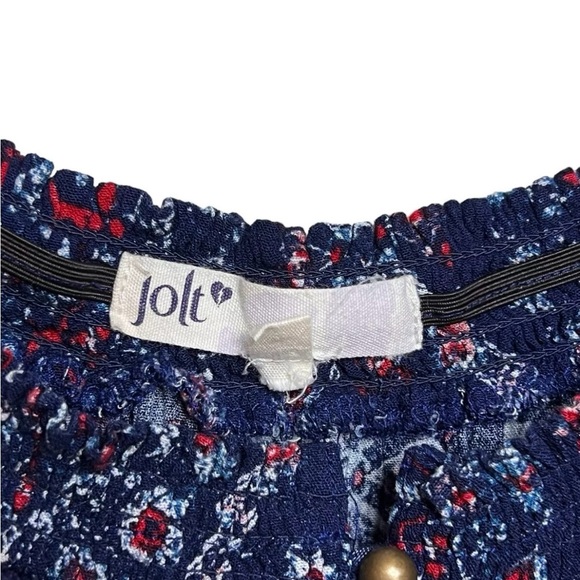 Jolt Womens Off the Shoulder Tie Front Romper Blue Floral XL - Picture 2 of 4